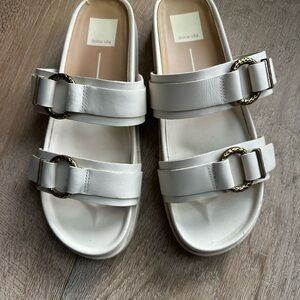 Dolce Vita Cream Slide Sandals with Gold Accents